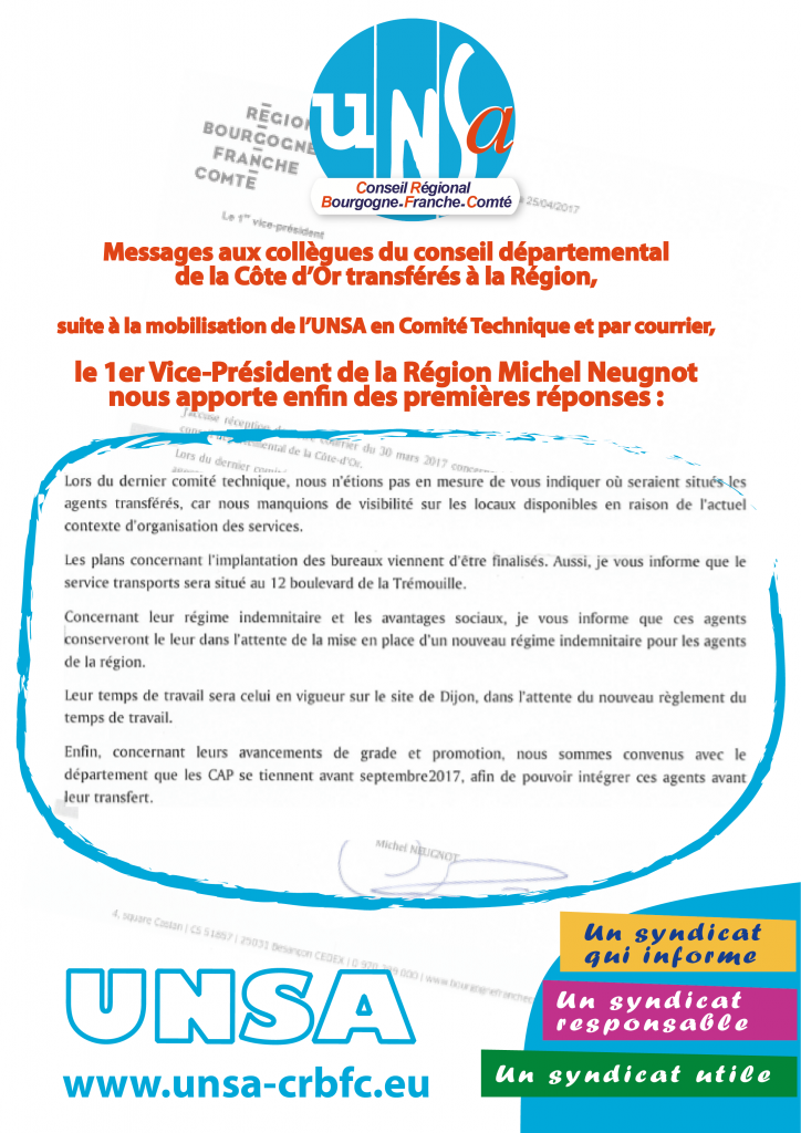 Michel Neugnot écrit à l' l'UNSA situation des agents du CD21 mai 2017-01