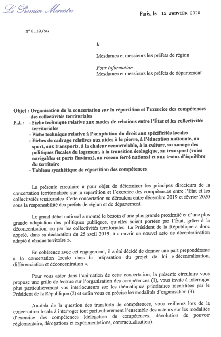 [UNSA] Publication d’une circulaire sur la répartition et l’exercice des compétences des collectivités territoriales