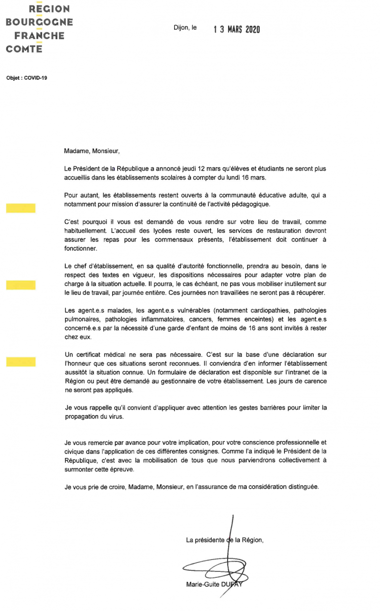[UNSA] #coronavirus Le courrier de la Présidente aux agents + le formulaire d’absence COVID-19