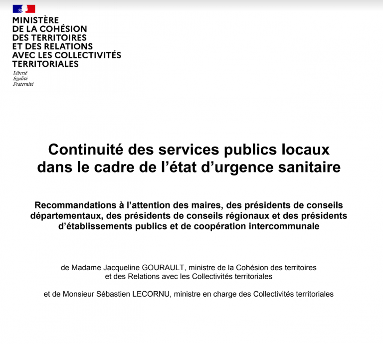 [UNSA] Recommandations nationales pour la continuité des services publics locaux dans le cadre de l’état d’urgence sanitaire