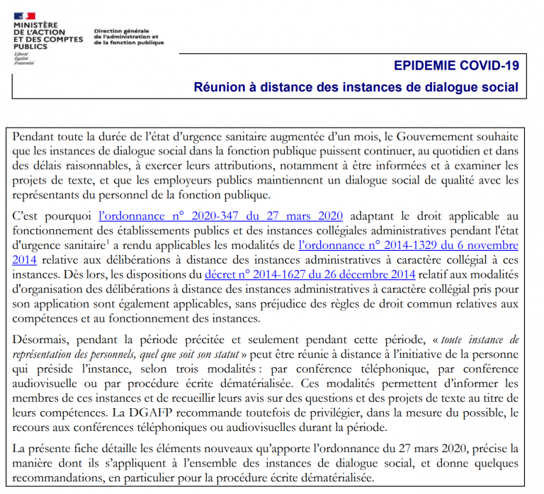 [UNSA] Modalités de réunion à distance des instances de dialogue social