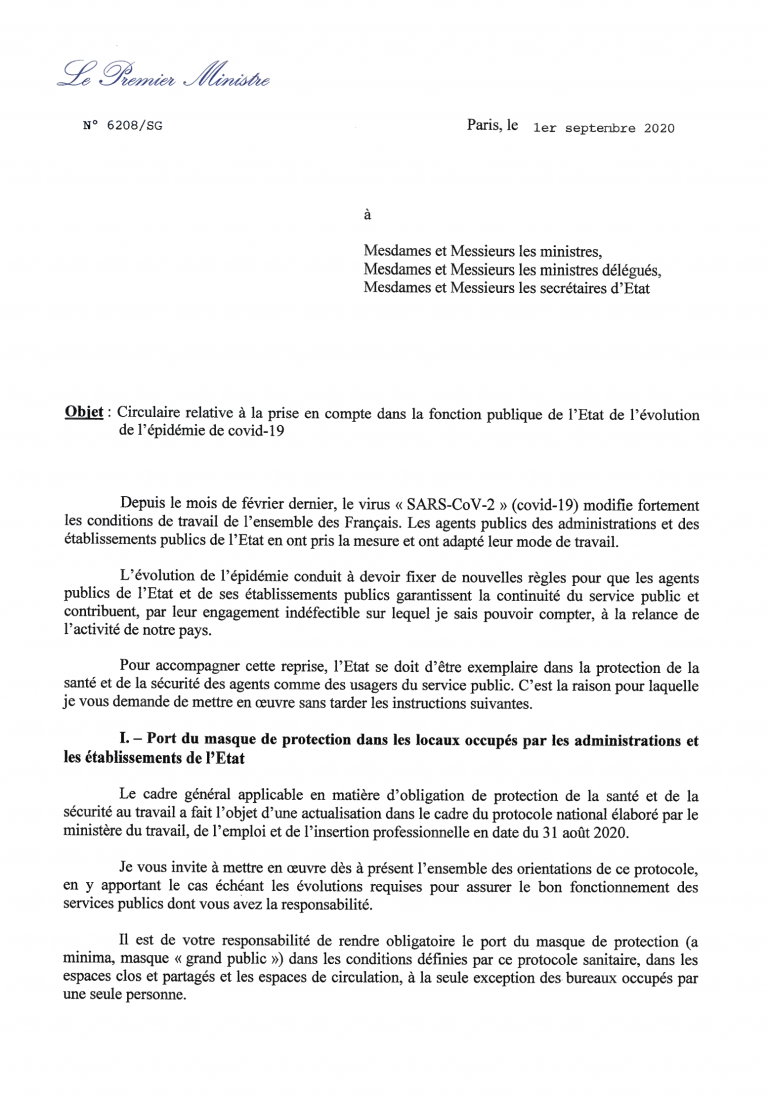 [UNSA] Circulaire du 1er septembre sur la reprise et les agents vulnérables