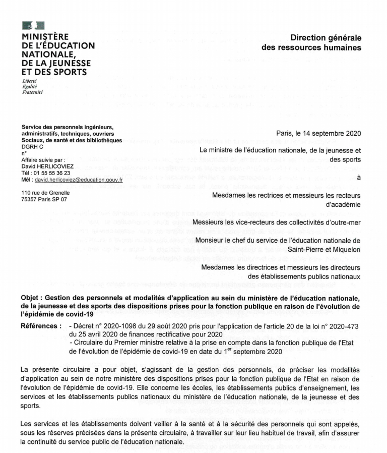 [UNSA] Communauté éducative  ➡  Publication d’une circulaire précisant des dispositions prises en raison de l’évolution de l’épidémie de #Covid19