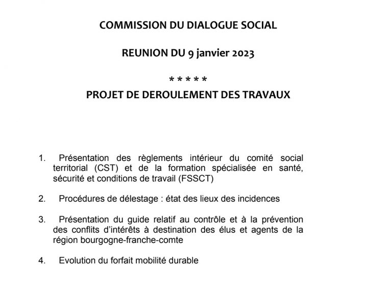 Ordre du jour de la CDS du 9 janvier 2023 (14h à Dijon)