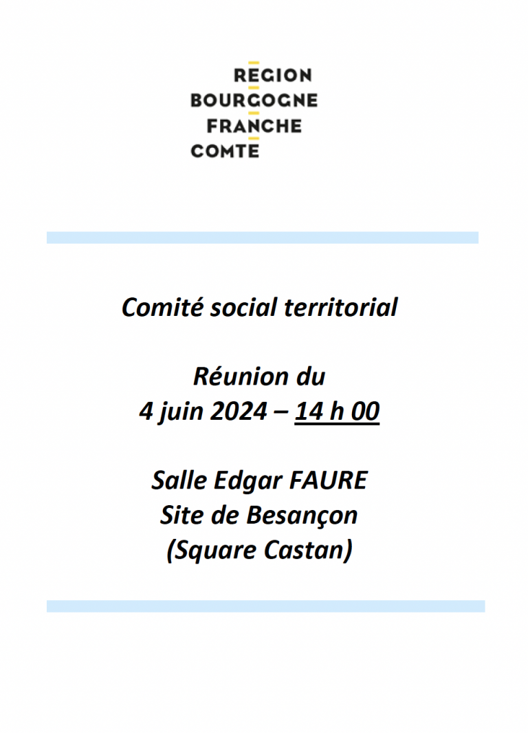 Ordre du jour du Comité Social Territorial du mardi 4 juin 2024