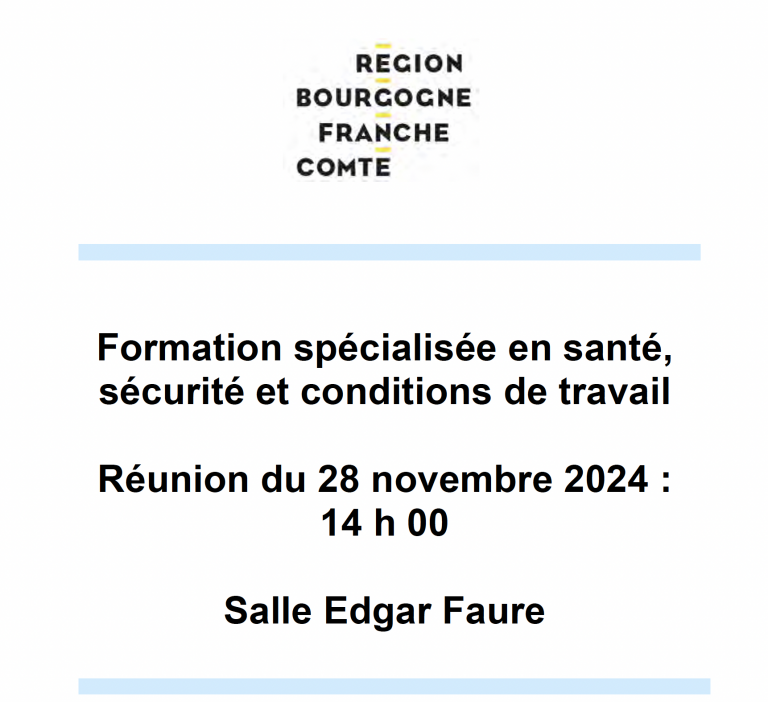 Ordre du jour du CST en formation spécialisé Conditions de travail des agents (F3SCT) du 28 novembre 2024