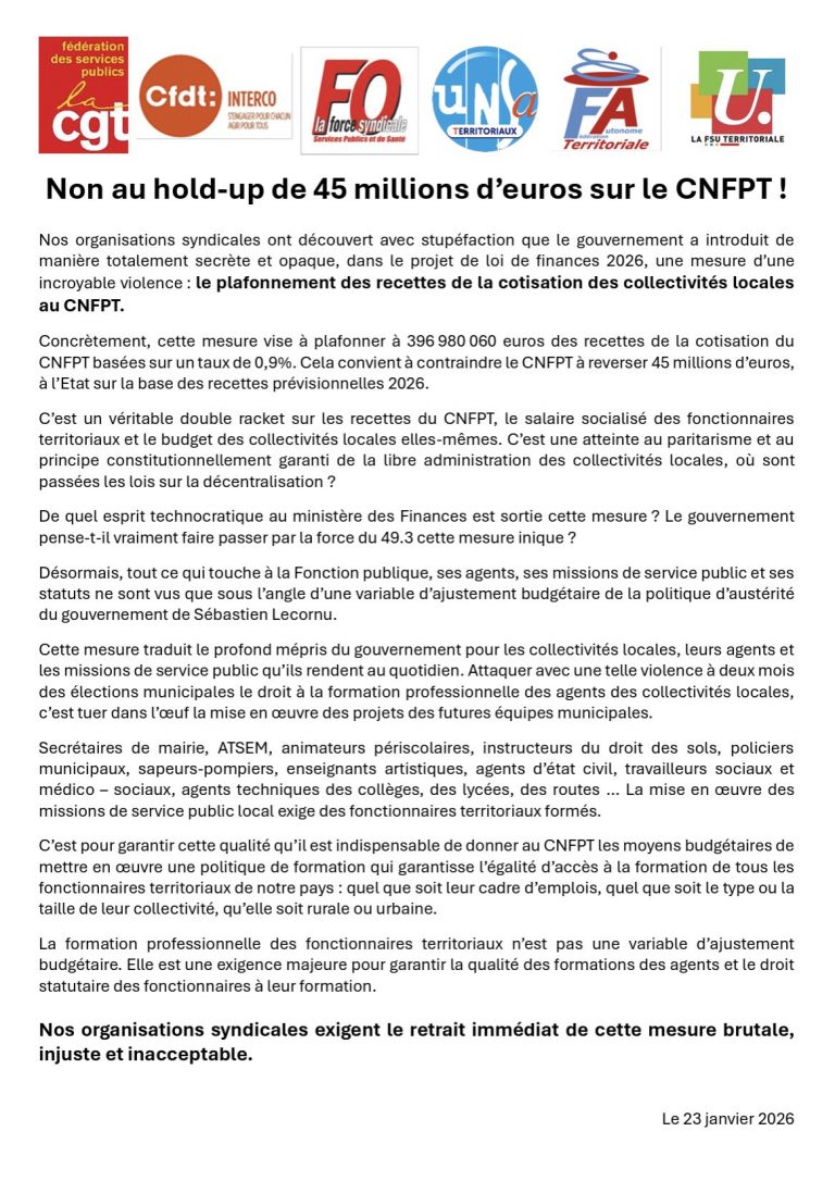 La bourde du Gouvernement : 30 millions d&rsquo;euros en moins pour le CNFPT !