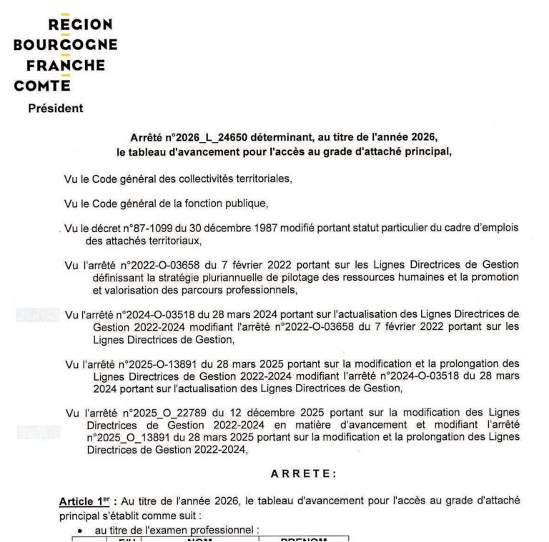 Listes d’aptitude et tableaux d’avancement 2026