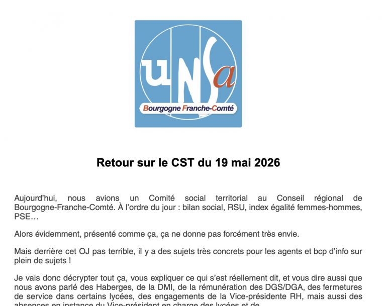 Aux adhérents de l&rsquo;UNSA : le compte-rendu du CST est dans vos boîtes emails 🤫