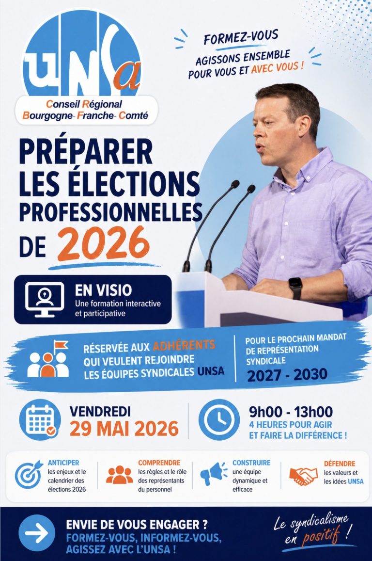 29 mai 2026 Formation syndicale — Préparer les élections professionnelles de 2026 !