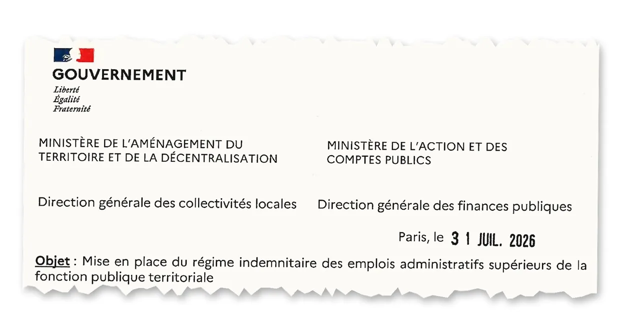 En-tête de l'instruction de la DGCL et de la DGFiP du 31 juillet 2026 sur le régime indemnitaire des emplois administratifs supérieurs