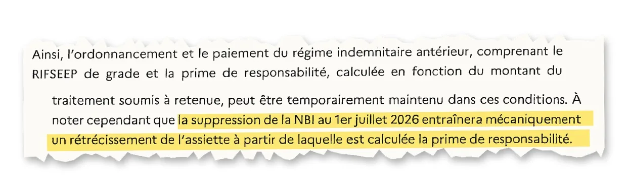 Extrait : la suppression de la NBI au 1er juillet 2026 entraînera mécaniquement un rétrécissement de l'assiette à partir de laquelle est calculée la prime de responsabilité